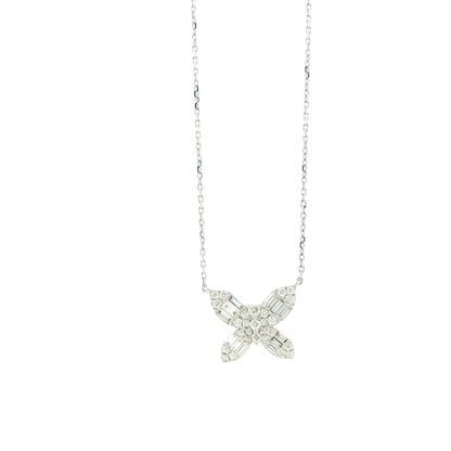 18k White Gold 0.79ctw Natural Round & Baguette Diamond Butterfly Pendant Necklace — front view