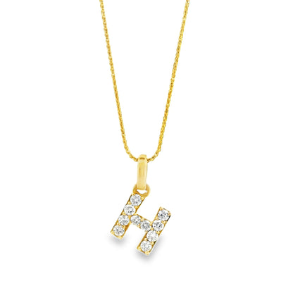 14k Yellow Gold 0.30ctw Pavé Diamond 'H' Initial Letter Charm Pendant — top-down view