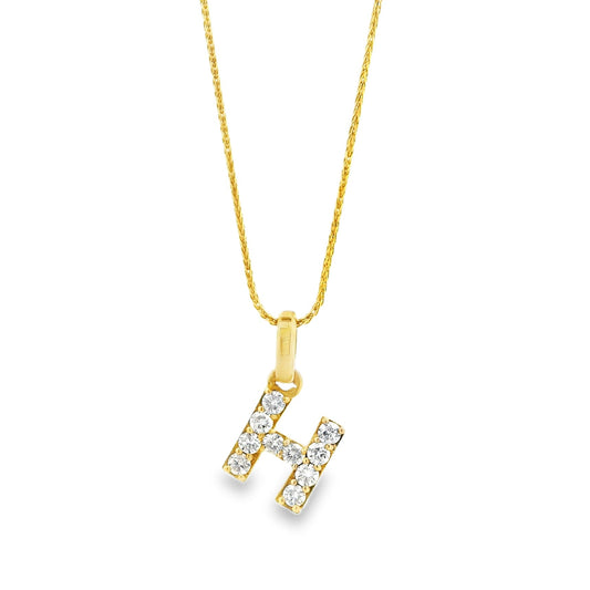 14k Yellow Gold 0.30ctw Pavé Diamond 'H' Initial Letter Charm Pendant — top-down view