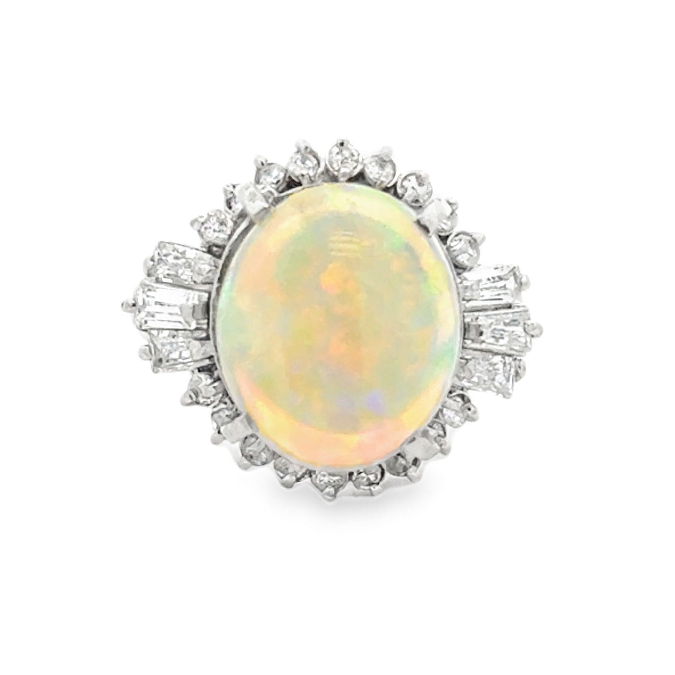 Platinum Opal and Diamond Halo Ring — top-down view