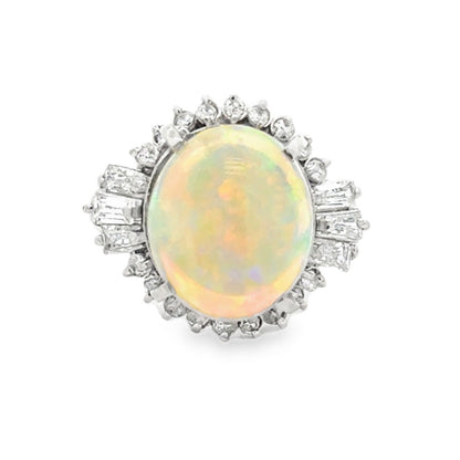 Platinum Opal and Diamond Halo Ring — top-down view