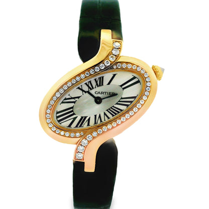 Cartier Délices 18k Rose Gold 30mm Diamond Bezel Watch — front view