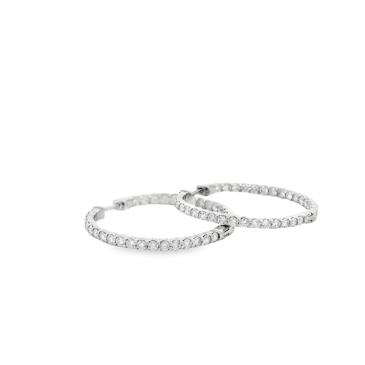 18k White Gold 4.00ctw Round Brilliant Natural Diamond Inside-Out Hoop Earrings — front view, pair shown