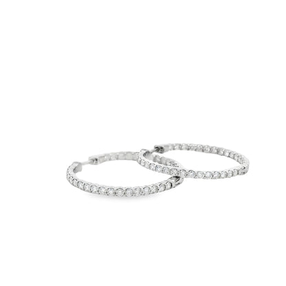 18k White Gold 4.00ctw Round Brilliant Natural Diamond Inside-Out Hoop Earrings — front view, pair shown