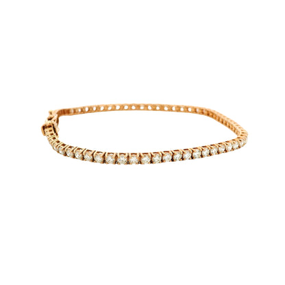 14k Rose Gold 3.32ctw Round Brilliant Diamond Tennis Bracelet — front view, clasp closed