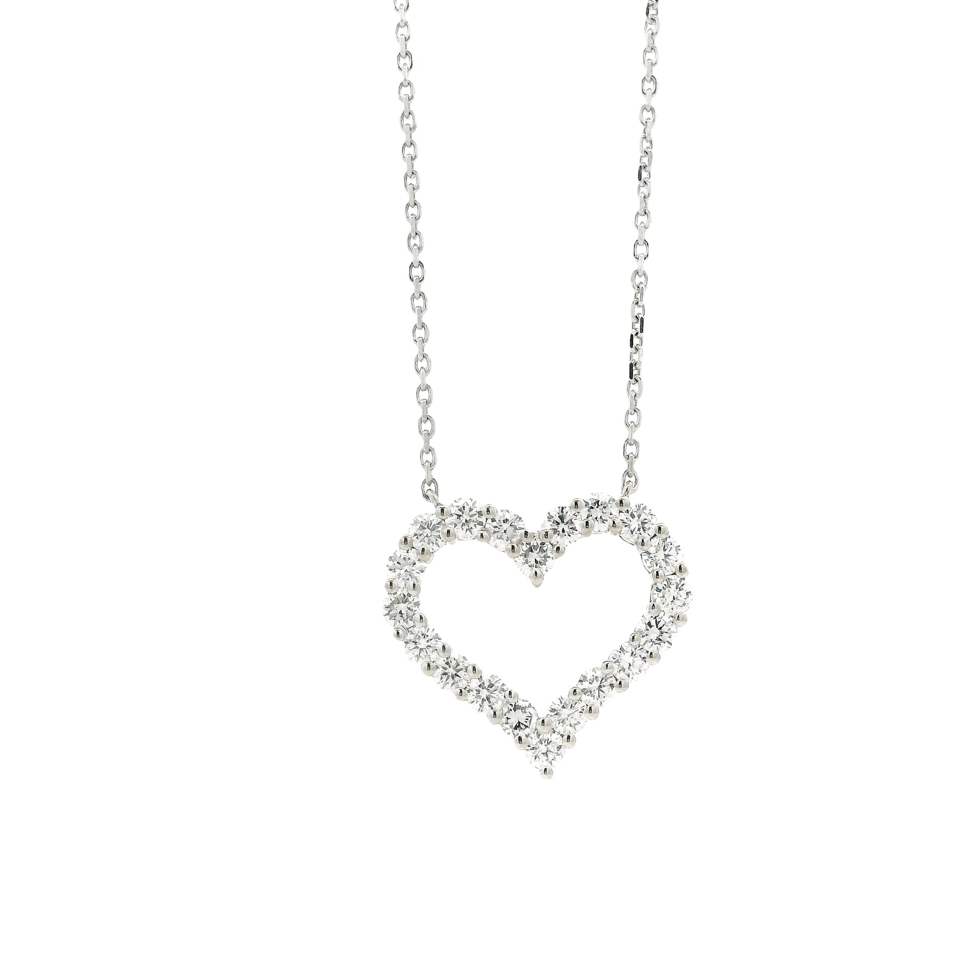 14k White Gold 2.00ctw Round Brilliant Diamond Pavé Heart Pendant Necklace — front view