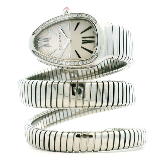 Bvlgari 101910 Serpenti Tubogas 35mm Diamond Bezel Stainless Steel Watch — front view