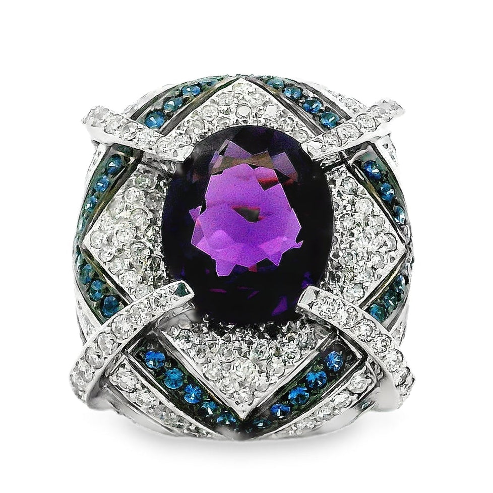 18k White Gold Amethyst and 3.00ctw Diamond Pavé Cocktail Ring — top-down view