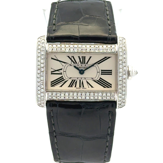 Cartier Tank Divan Mini 32mm Aftermarket Diamond Bezel Stainless Steel Watch — front view