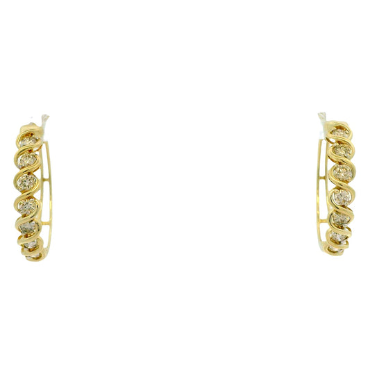 10k Yellow Gold 1.40ctw Bezel-Set Round Diamond Hoop Earrings — top-down view
