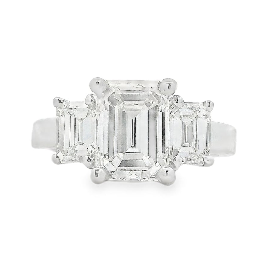 14k White Gold 2.02ct Emerald Cut Diamond Three-Stone Ring — top-down view