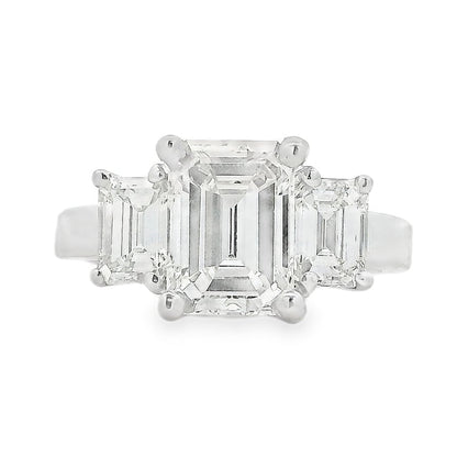 14k White Gold 2.02ct Emerald Cut Diamond Three-Stone Ring — top-down view
