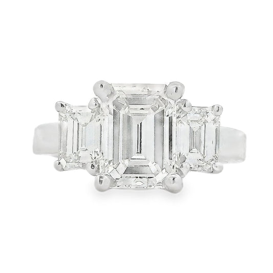 14k White Gold 2.02ct Emerald Cut Diamond Three-Stone Ring — top-down view