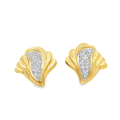 14k Yellow Gold 2.0ctw Round Brilliant Diamond Vintage Swirl Clip-On Earrings — front view, pair shown
