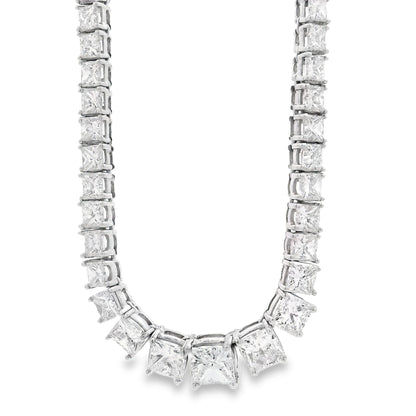 18k White Gold 19.06ctw Princess Cut Diamond Graduated Tennis Necklace 16" — front view