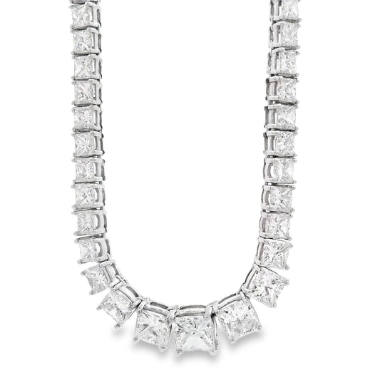 18k White Gold 19.06ctw Princess Cut Diamond Graduated Tennis Necklace 16" — front view