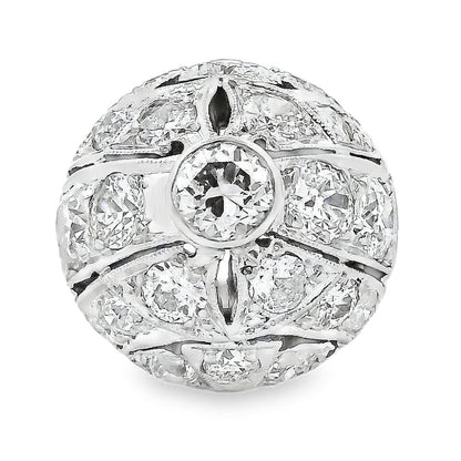 14k White Gold Approx 2ctw Round Brilliant Diamond Cluster Cocktail Ring — top-down view