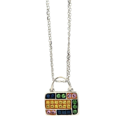 18k White Gold 2.00ctw Multi-Color Sapphire Pavé Purse Pendant Necklace — front view