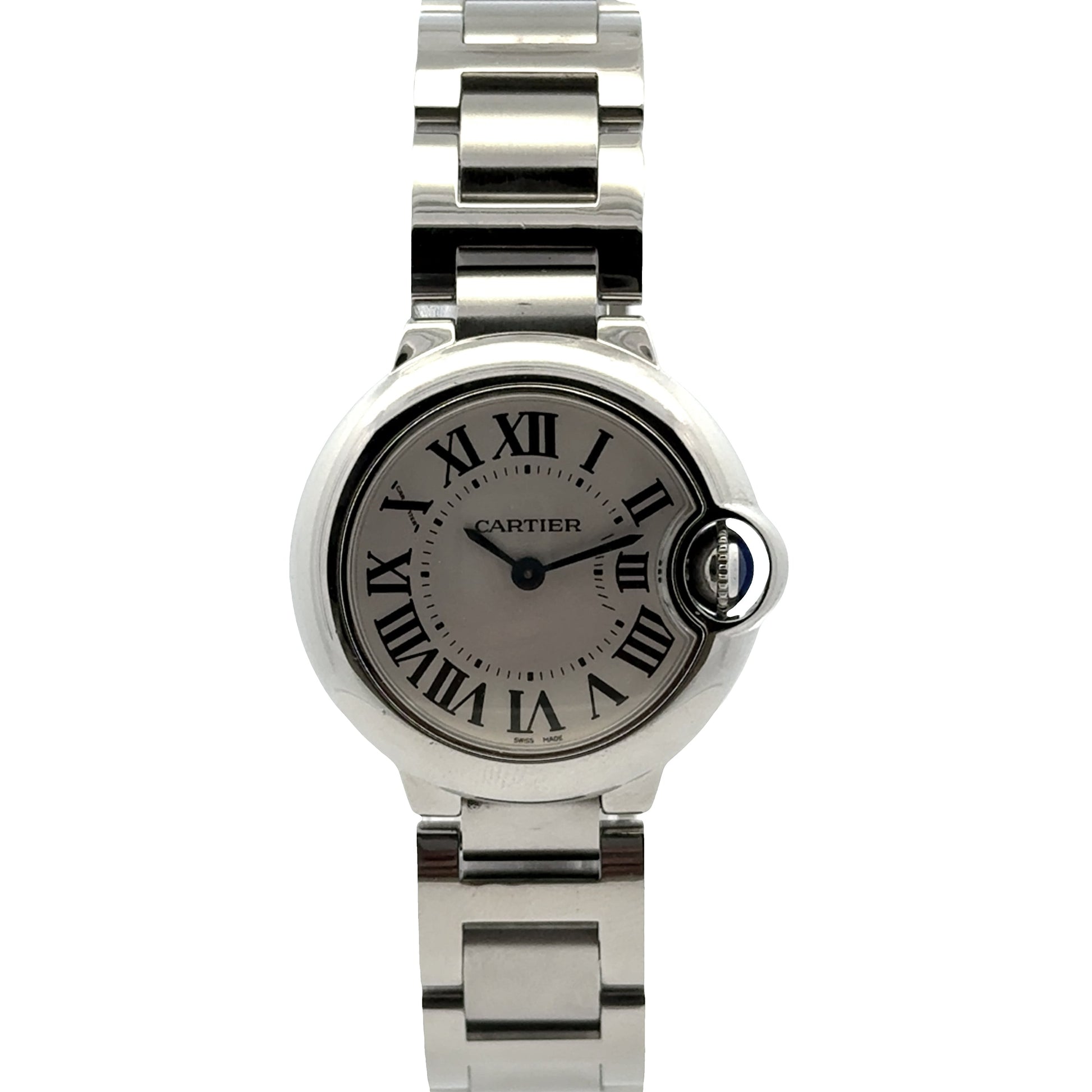 Cartier Ballon Bleu 28mm White Dial Stainless Steel Watch — front view