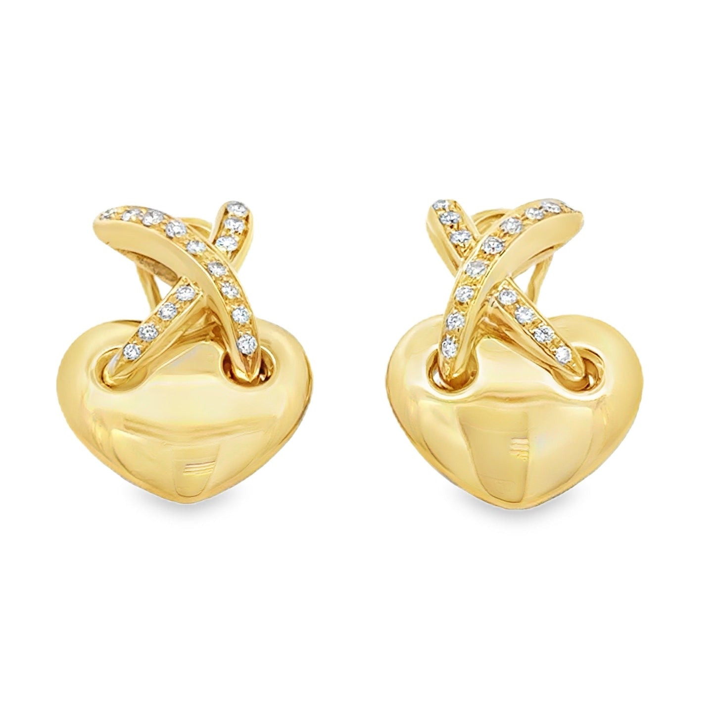 Chaumet 18k Yellow Gold 0.60ctw Round Brilliant Diamond Heart Clip-On Earrings — front view, pair shown