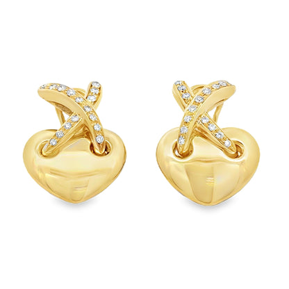 Chaumet 18k Yellow Gold 0.60ctw Round Brilliant Diamond Heart Clip-On Earrings — front view, pair shown