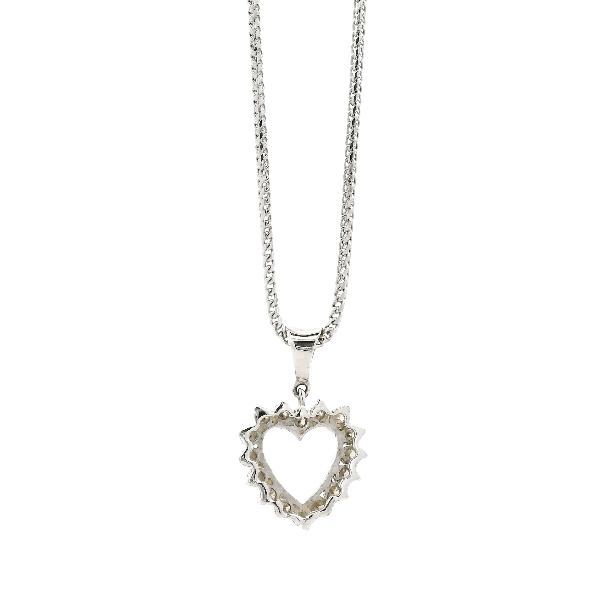 14k White Gold Diamond Heart Shaped Pendant Necklace with 16 Round Diamonds — front view