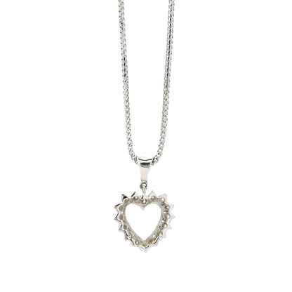 14k White Gold Diamond Heart Shaped Pendant Necklace with 16 Round Diamonds — front view