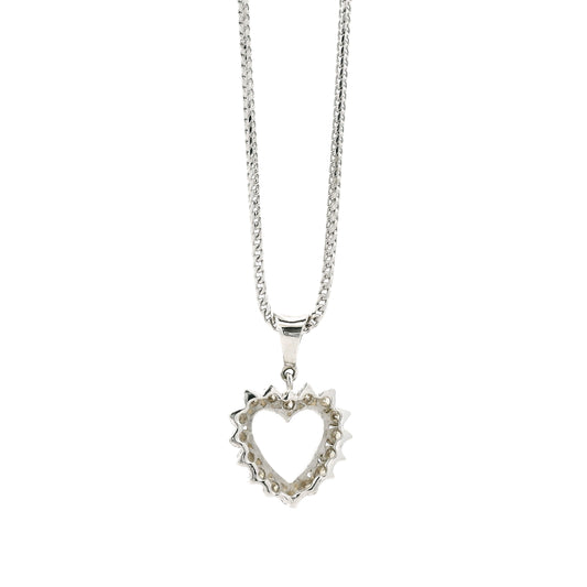 14k White Gold Diamond Heart Shaped Pendant Necklace with 16 Round Diamonds — front view