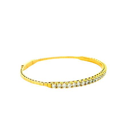 14k Yellow Gold 5.80ctw Round Brilliant Diamond Halfway Bangle Bracelet — front view, clasp closed