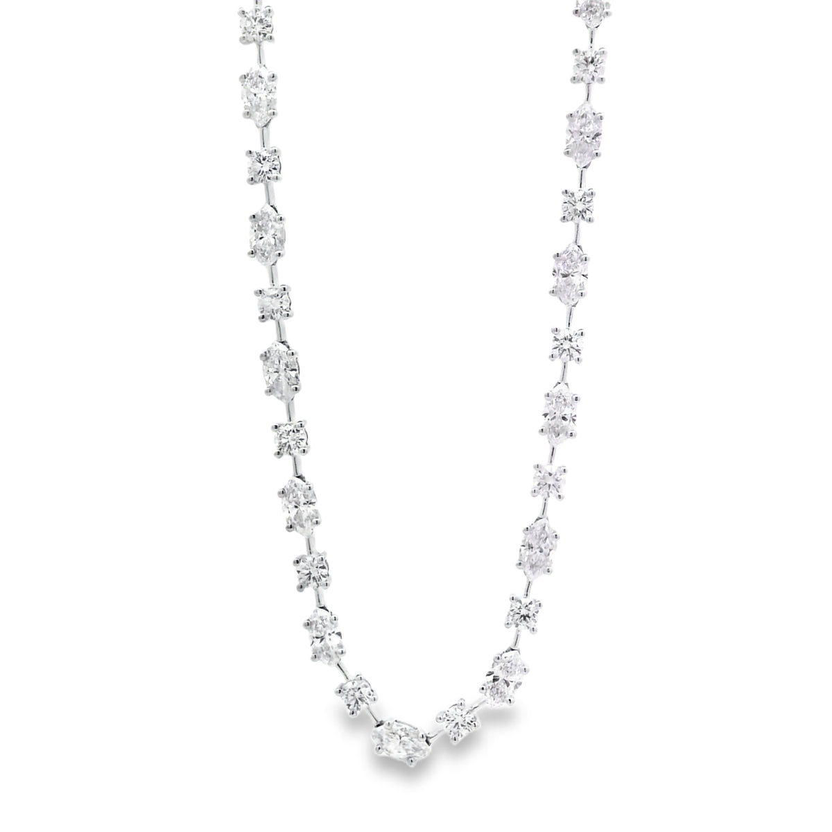 18k White Gold 4.78ctw Natural Round Brilliant & Oval Diamond Tennis Necklace 16" — front view