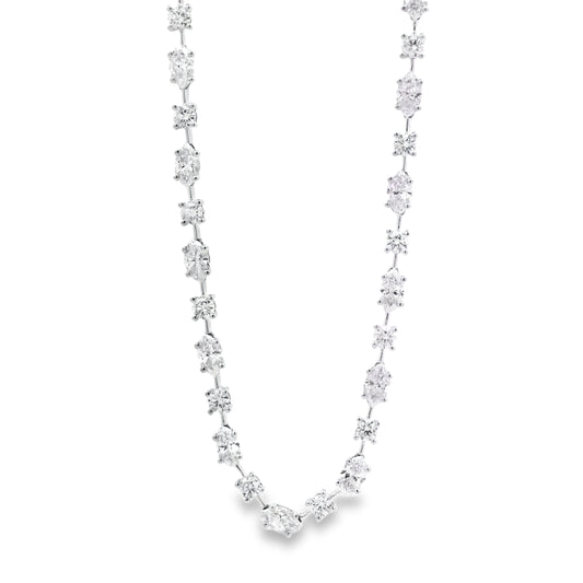 18k White Gold 4.78ctw Natural Round Brilliant & Oval Diamond Tennis Necklace 16" — front view