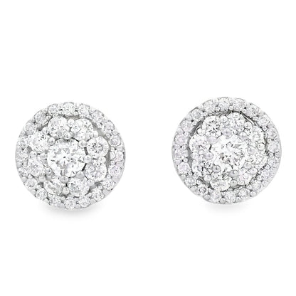 18k White Gold 1.3ctw Round Brilliant Diamond Cluster Stud Earrings — top-down view