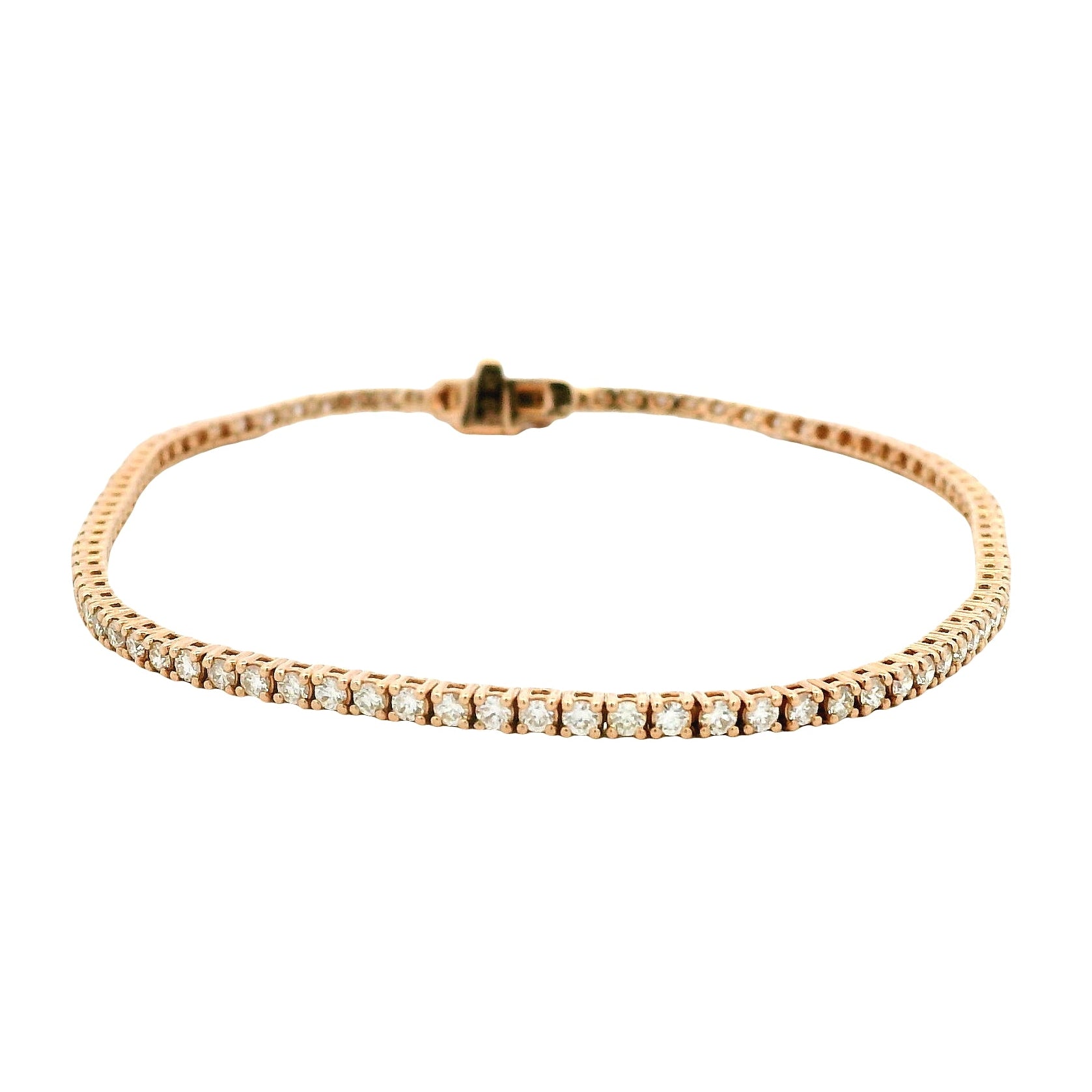 14k Rose Gold 1.15ctw Round Brilliant Diamond Tennis Bracelet — front view, clasp closed