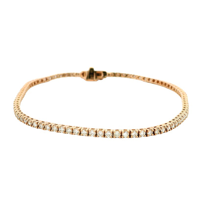 14k Rose Gold 1.15ctw Round Brilliant Diamond Tennis Bracelet — front view, clasp closed