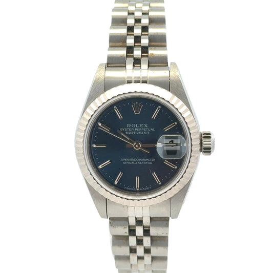 Rolex 79174 Datejust 26mm Two-Tone Blue Dial Jubilee Bracelet Watch — front view