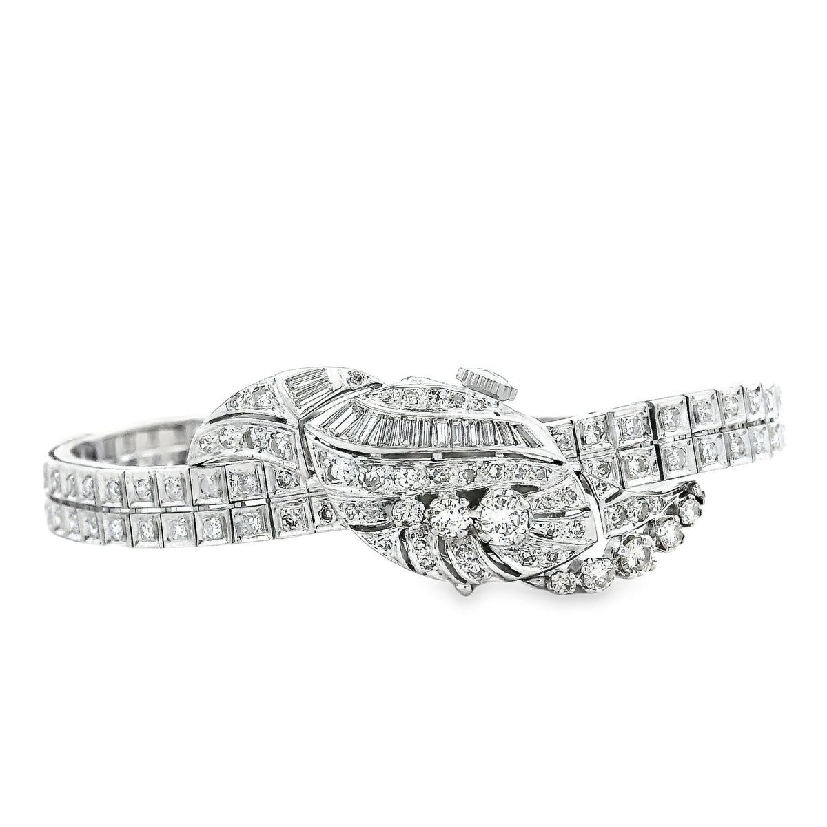 Hamilton Vintage 14k White Gold Diamond Cocktail Ladies Watch — front view