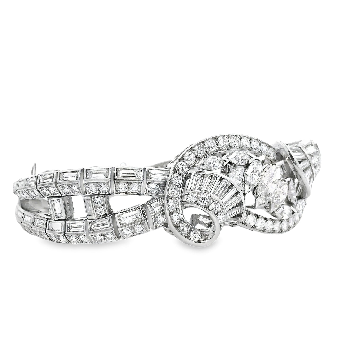 Platinum 15.28ctw Mixed Cut Natural Diamond Cluster Bracelet — front view, clasp closed