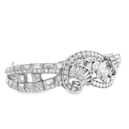Platinum 15.28ctw Mixed Cut Natural Diamond Cluster Bracelet — front view, clasp closed