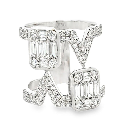 18k White Gold 1.72ctw Round Brilliant and Baguette Openwork Fashion Ring — top-down view
