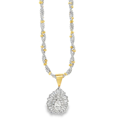 14k Two-Tone Gold 3.00ctw Pear, Round & Baguette Diamond Pendant Necklace — front view