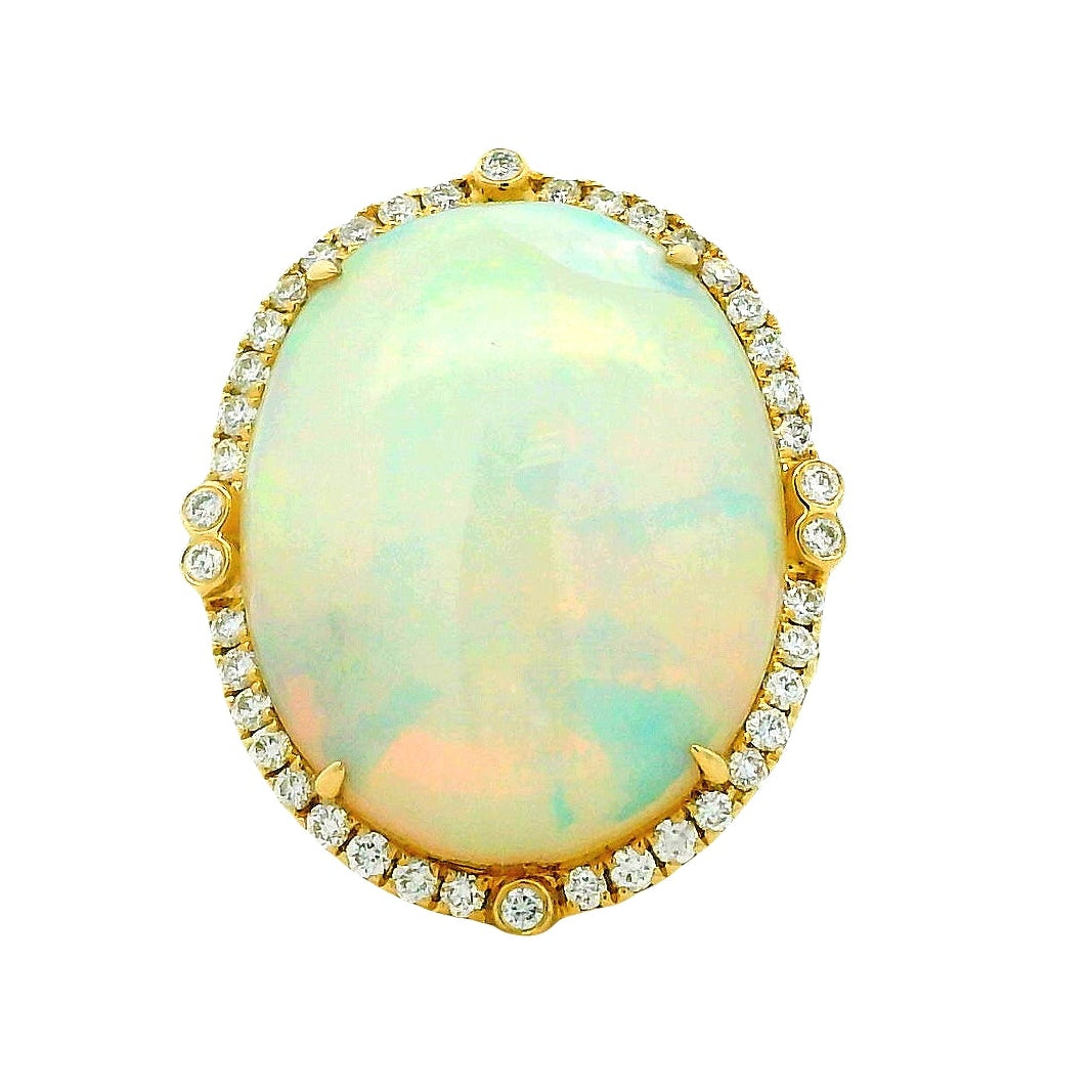 14k Yellow Gold 12.47ct Oval Opal and 0.66ctw Diamond Halo Cocktail Ring — top-down view