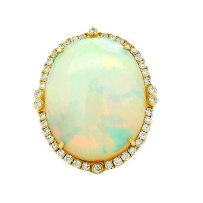 14k Yellow Gold 12.47ct Oval Opal and 0.66ctw Diamond Halo Cocktail Ring — top-down view