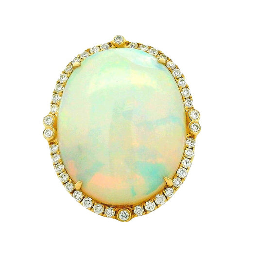 14k Yellow Gold 12.47ct Oval Opal and 0.66ctw Diamond Halo Cocktail Ring — top-down view
