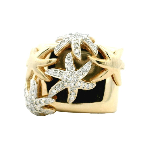 14k Yellow Gold 0.75ctw Round Diamond Starfish Cocktail Ring — top-down view