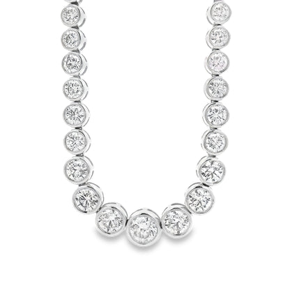18k White Gold 6.54ctw Round Natural Diamond Half-Way Bezel Set Tennis Necklace 17" — front view