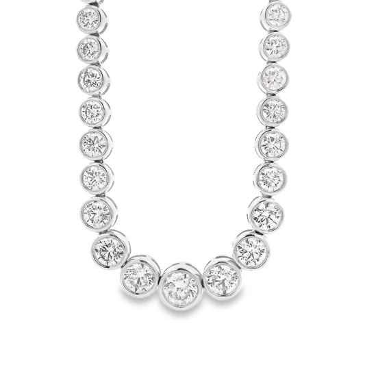 18k White Gold 6.54ctw Round Natural Diamond Half-Way Bezel Set Tennis Necklace 17" — front view