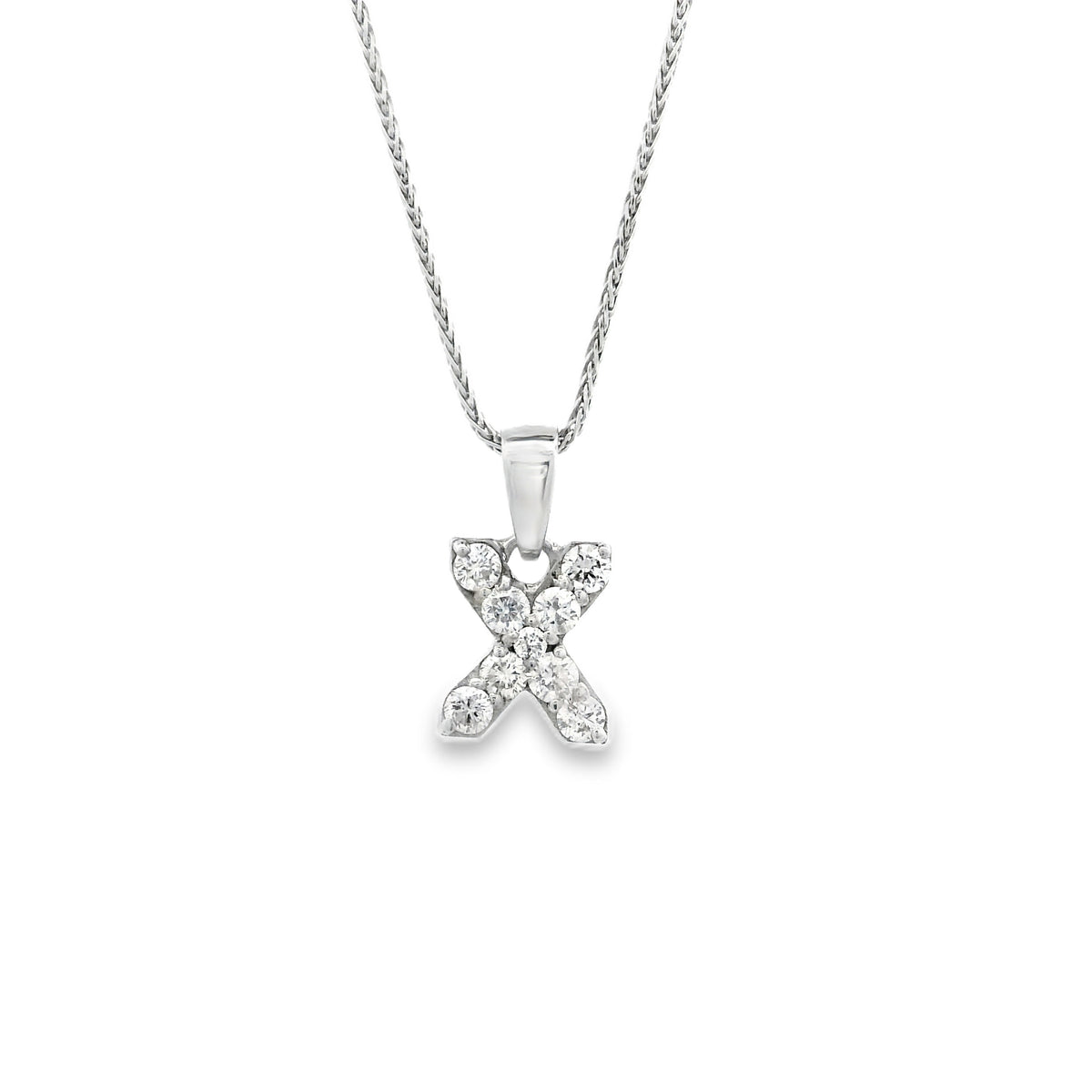 14k White Gold 0.24ctw Pavé Diamond "X" Initial Pendant Necklace — top-down view