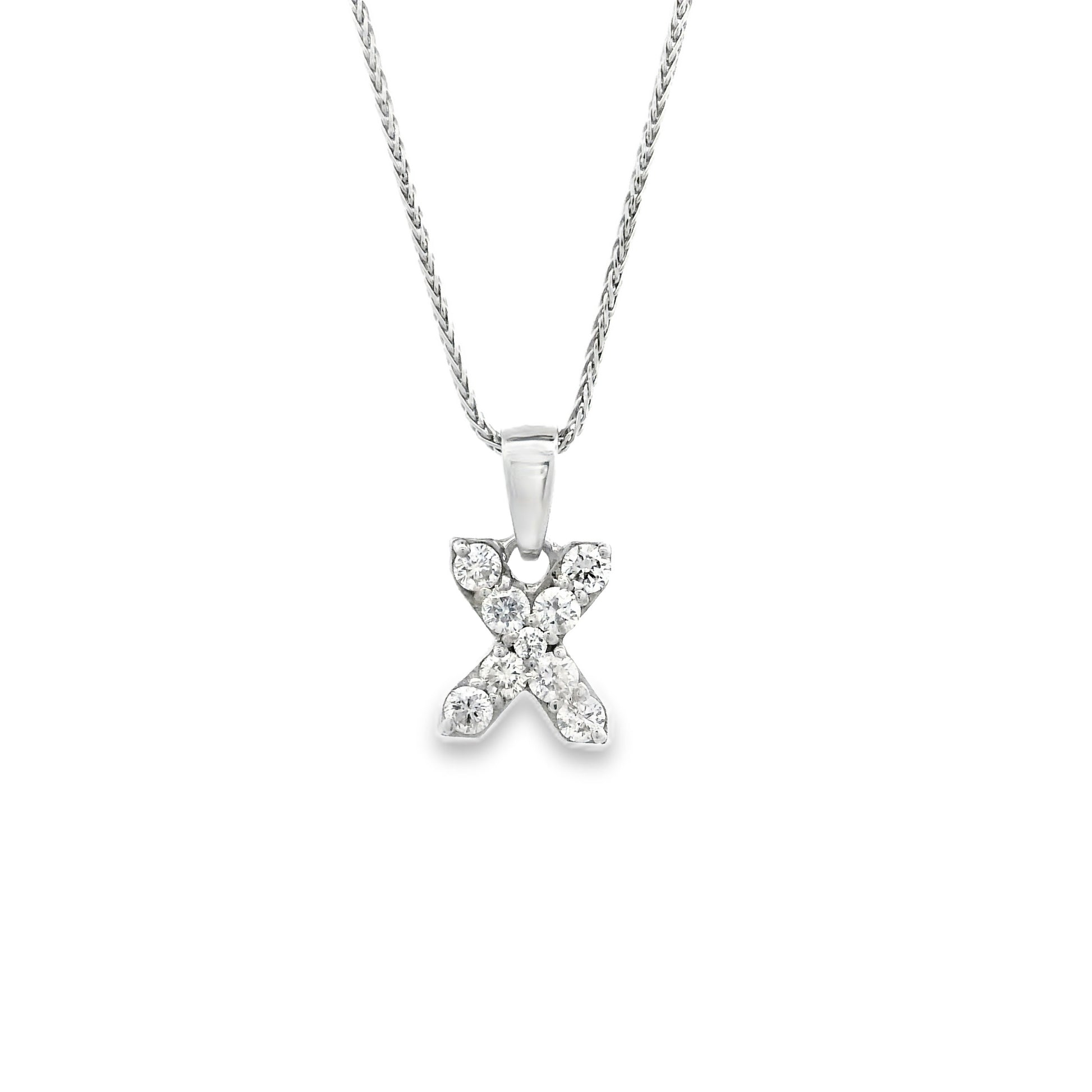14k White Gold 0.24ctw Pavé Diamond "X" Initial Pendant Necklace — top-down view