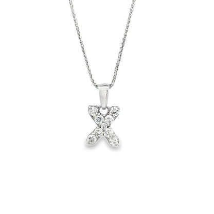 14k White Gold 0.24ctw Pavé Diamond "X" Initial Pendant Necklace — top-down view