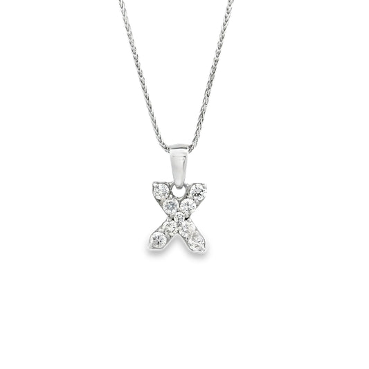 14k White Gold 0.24ctw Pavé Diamond "X" Initial Pendant Necklace — top-down view